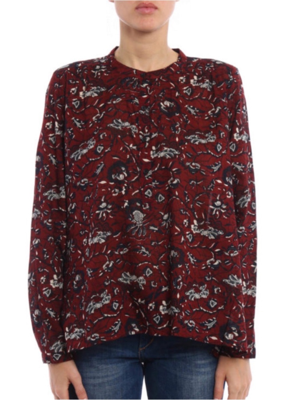 Isabel Marant Etoile Amaria Henley XS Burgundy Floral Cotton Long Sleve